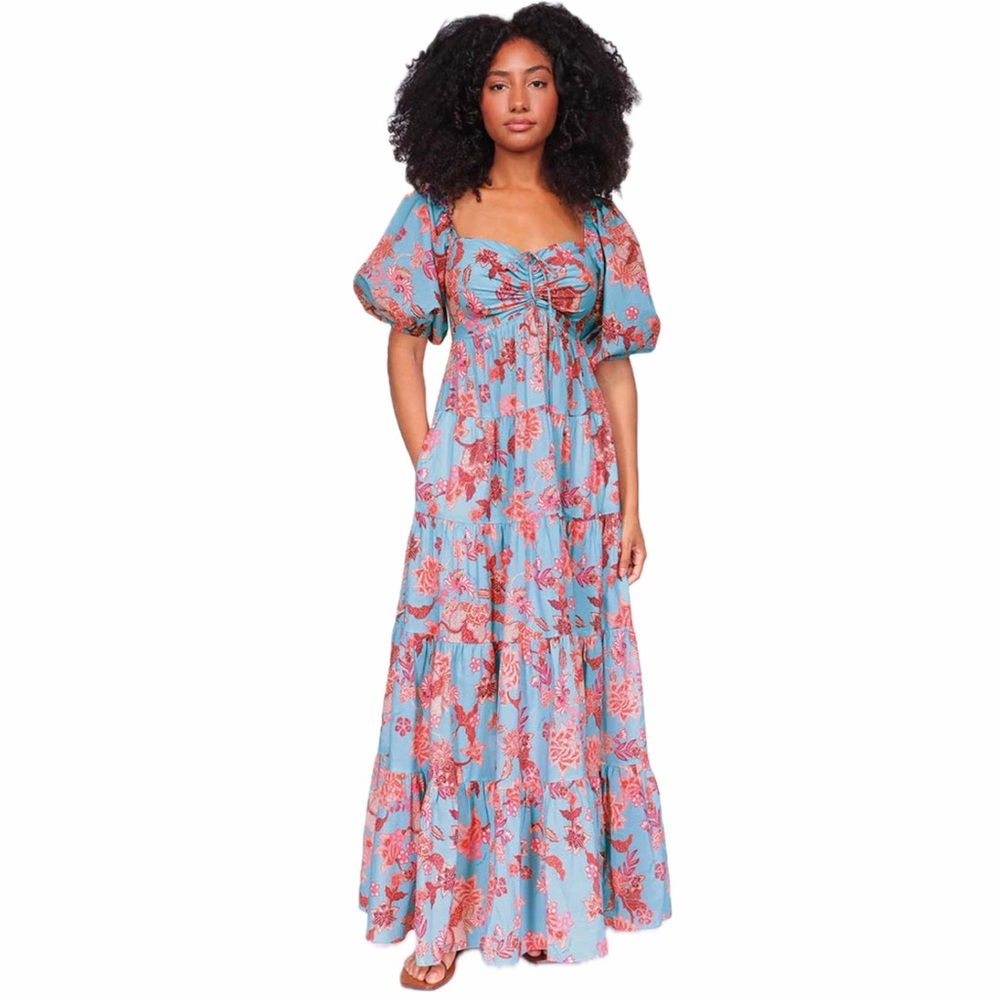 NWT Cara Cara “Quinn Floral-Print Puff-Sleeve Maxi Dress”